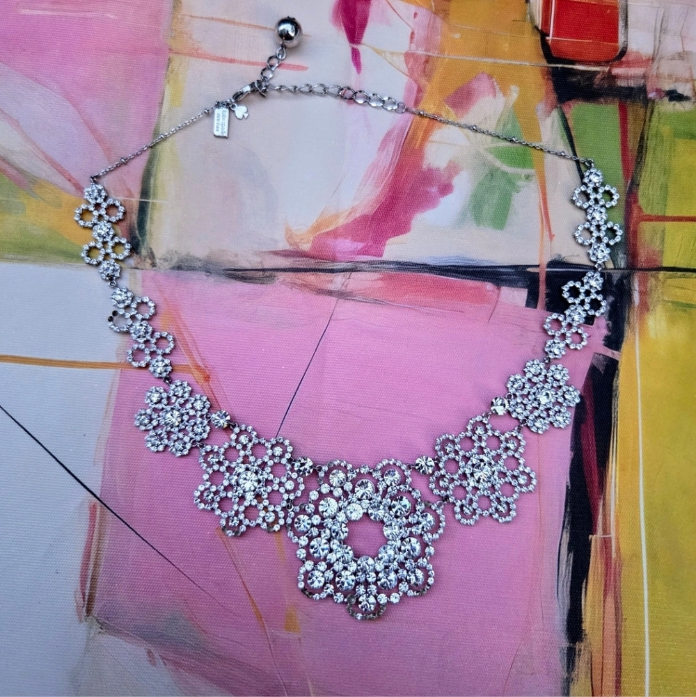 Kate Spade NY Clear Silver Crystal Lace Necklace Sparkly Luxe Bridal Jewelry